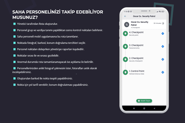 Mobil bekçi tur sistemi fotoğraflı olay bildirimi özelliği